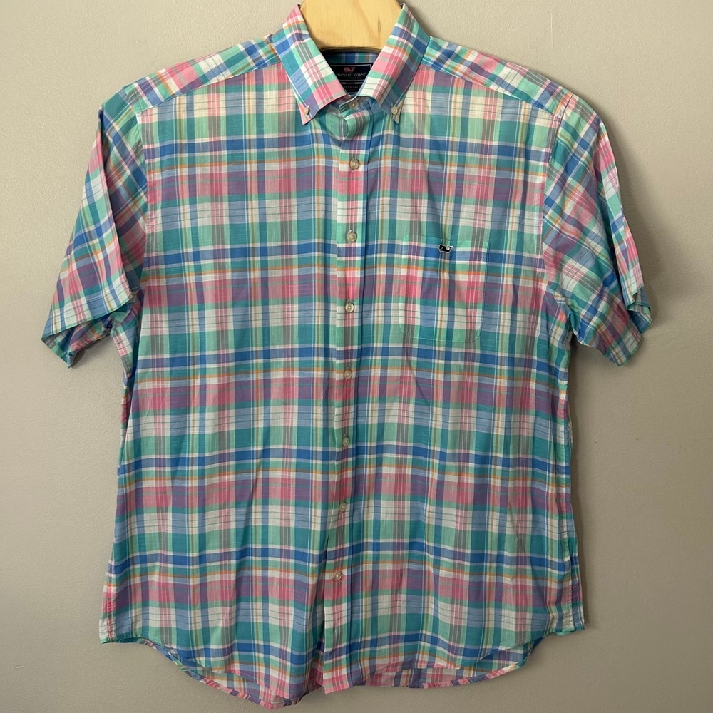 Vineyard Vines Shirt Mens XL Pastel Plaid Classic Fit Tucker Short Sleeve Cotton - Picture 2 of 8